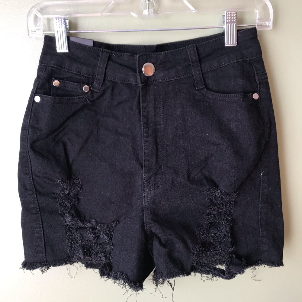 Brand New Black Distressed High Rise Jean Shorts